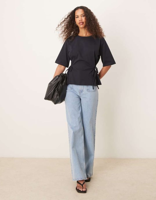 ASOS DESIGN oversized t shirt with tie detail in navy - Image 2