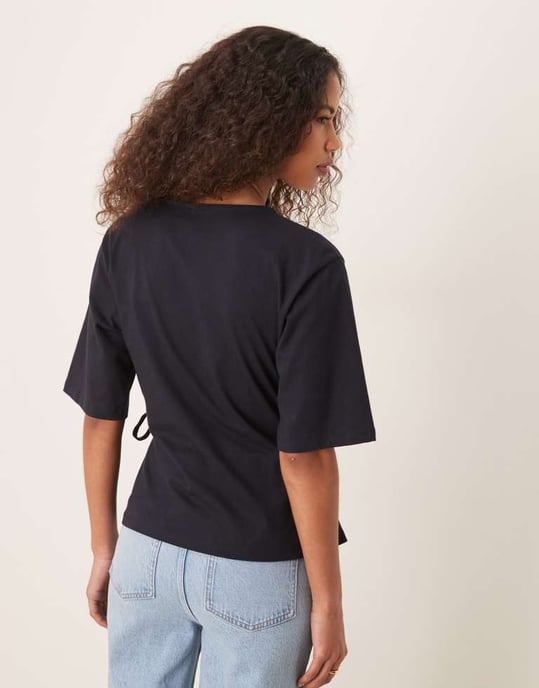 ASOS DESIGN oversized t shirt with tie detail in navy - Image 4