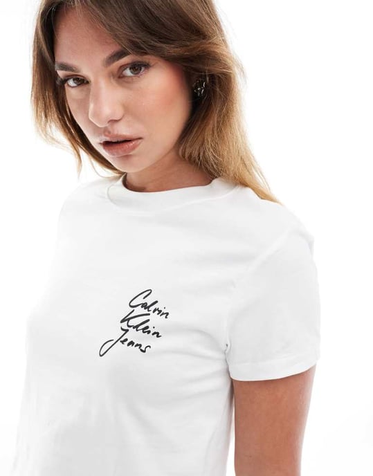 Calvin Klein Jeans script logo baby t-shirt in white - Image 2