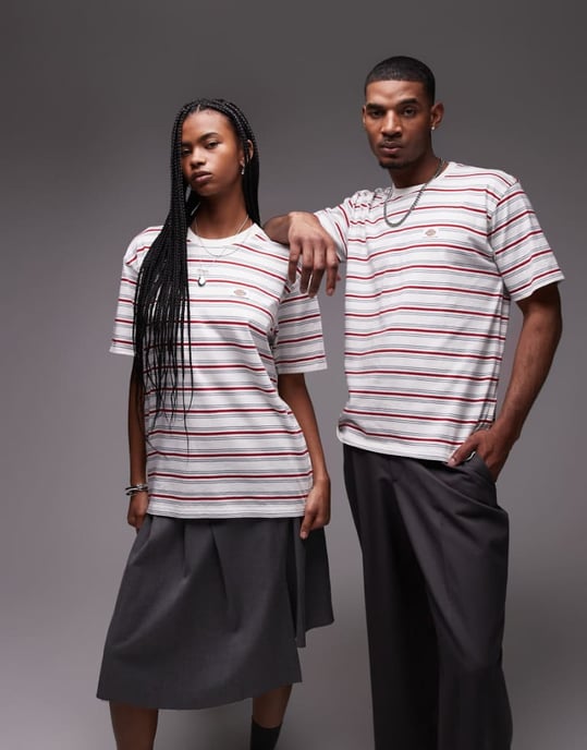 Dickies lewistown striped t-shirt in off white and red - Image 1