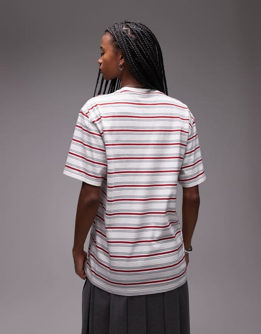 Dickies lewistown striped t-shirt in off white and red - Image 3