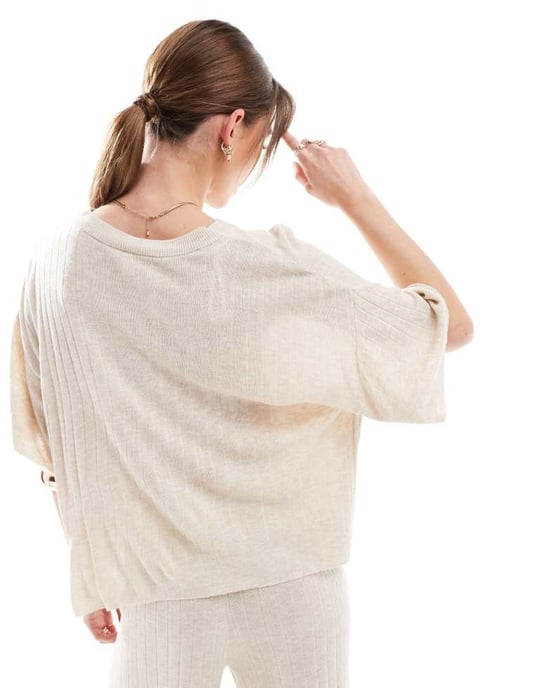 ONLY loose fit lightweight knitted top co-ord in stone - Image 4