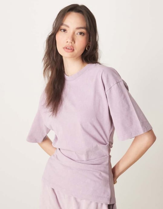 ASOS DESIGN corset waist t-shirt in washed mauve - Image 1