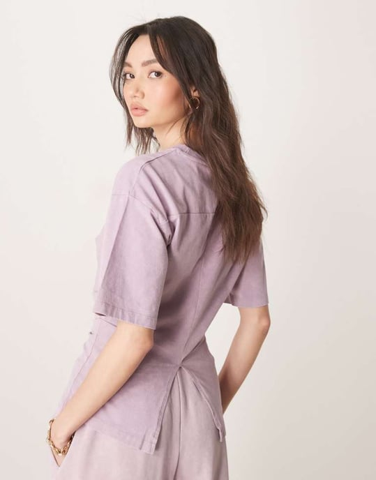 ASOS DESIGN corset waist t-shirt in washed mauve - Image 3