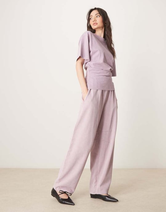ASOS DESIGN corset waist t-shirt in washed mauve - Image 4