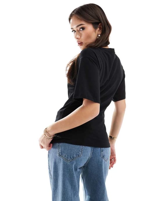 ONLY ring detail ruched t-shirt in black - Image 4