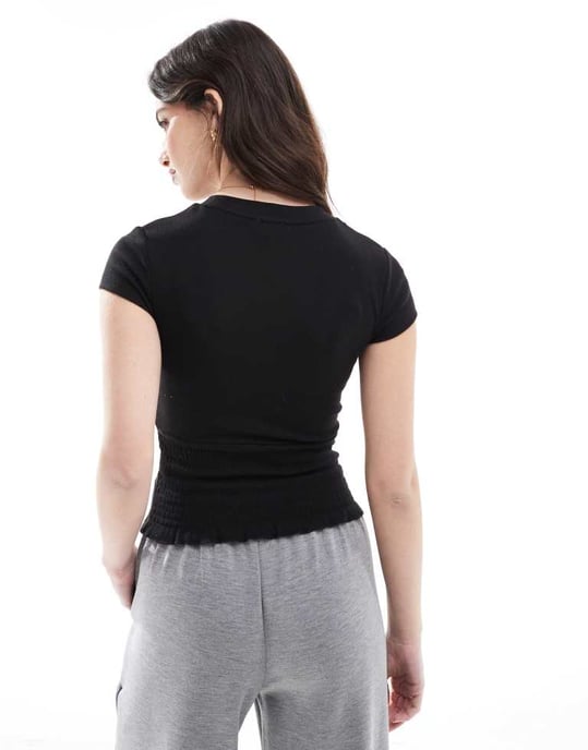 Cotton On pia shirred short sleeve top in black - Image 4