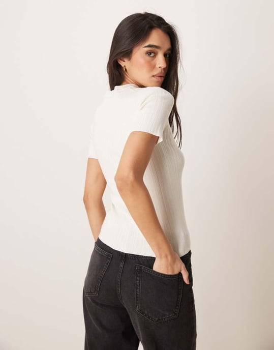 Calvin Klein Jeans ribbed t-shirt in ecru - Image 4