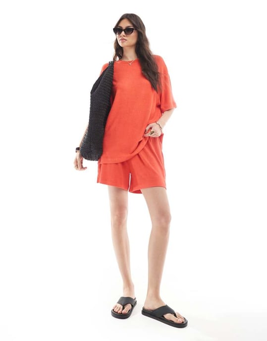 ASOS DESIGN textured knit oversized t-shirt in red - Image 2