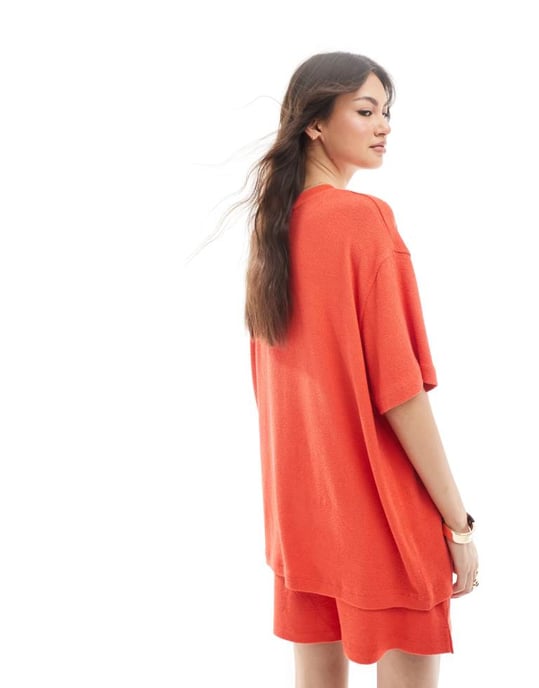 ASOS DESIGN textured knit oversized t-shirt in red - Image 4