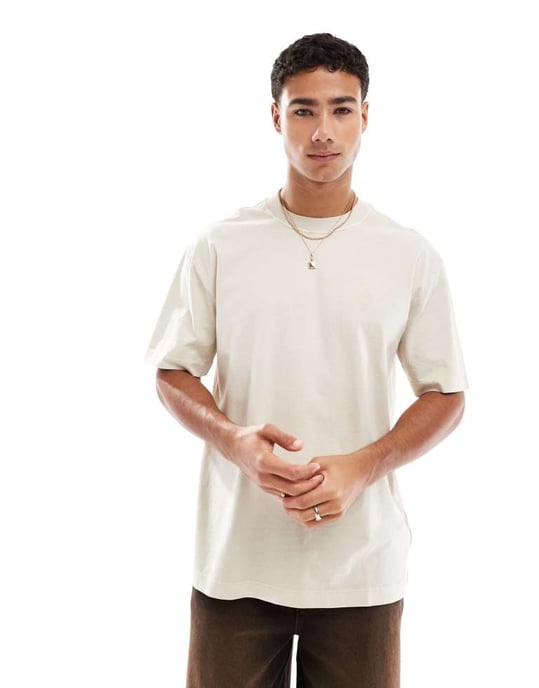 Calvin Klein Jeans large tonal applique logo backprint t-shirt in sand - Image 3