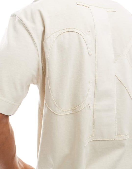 Calvin Klein Jeans large tonal applique logo backprint t-shirt in sand - Image 4