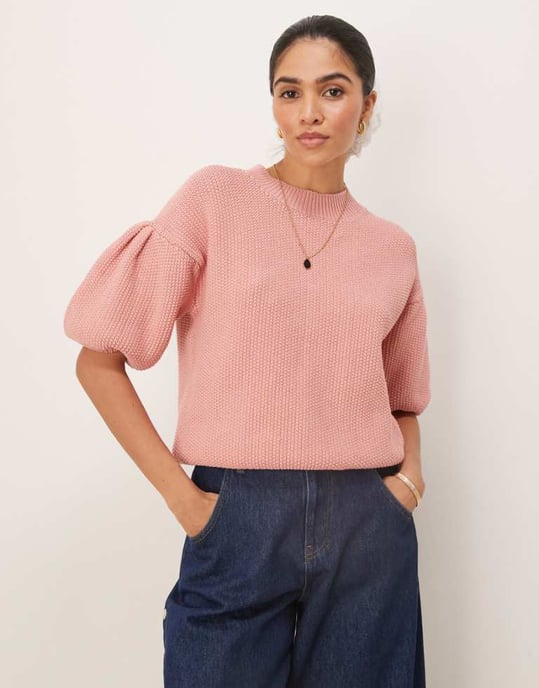 ASOS DESIGN knitted chunky stitch tee in pink - Image 1