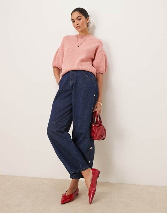 ASOS DESIGN knitted chunky stitch tee in pink - Image 2