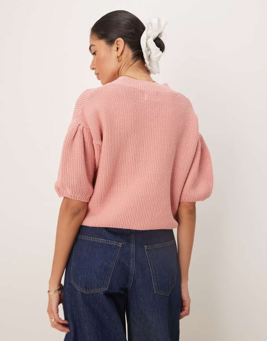 ASOS DESIGN knitted chunky stitch tee in pink - Image 4