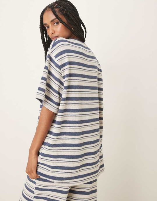 ASOS DESIGN oversized t-shirt co-ord in knitted navy stripe - Image 3