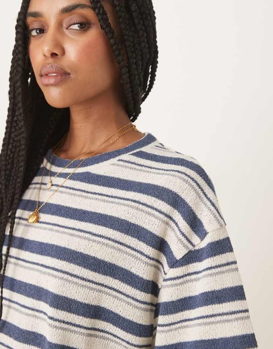 ASOS DESIGN oversized t-shirt co-ord in knitted navy stripe - Image 4