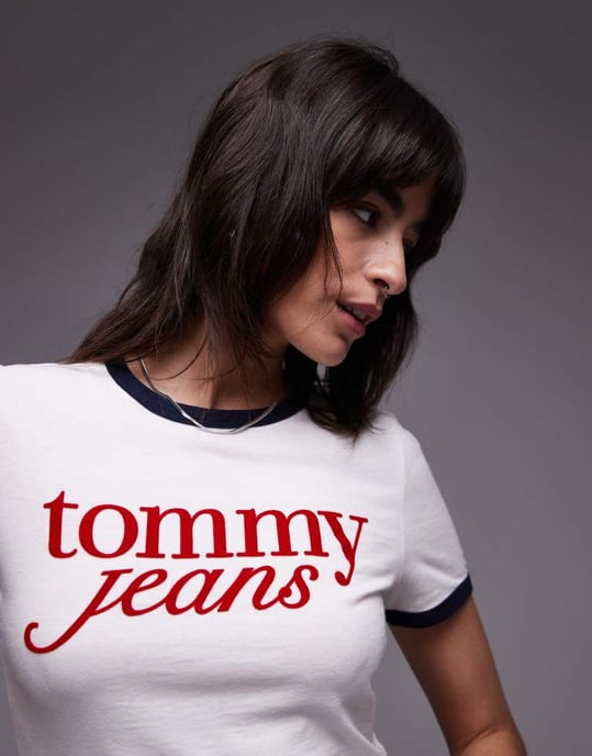 Tommy Jeans script ringer t-shirt in off white and navy - Image 3