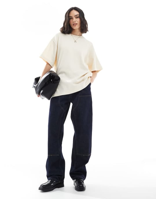 ASOS DESIGN waffle oversized t-shirt in washed cream - Image 2