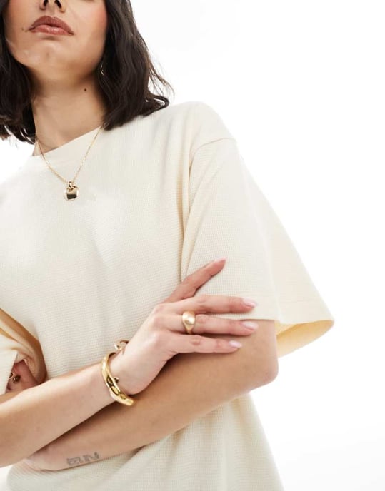 ASOS DESIGN waffle oversized t-shirt in washed cream - Image 4