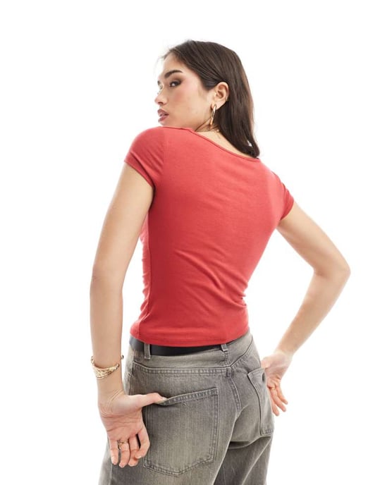 Cotton On Jordie cowl neck short sleeve in red - Image 3