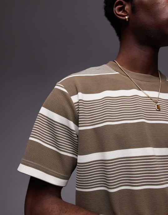 Topman premium relaxed fit stripe t-shirt in khaki - Image 2