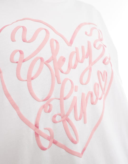 Cotton On premium boxy tee with okay fine graphic in white and pink - Image 4