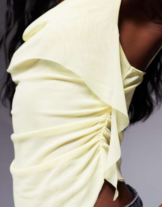 ASOS DESIGN floaty sheer mesh cowl front cami top in buttermilk yellow - YELLOW - Image 4