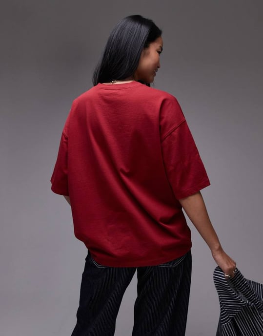 Topshop graphic Santa Mona Napoli oversized tee in red - Image 3