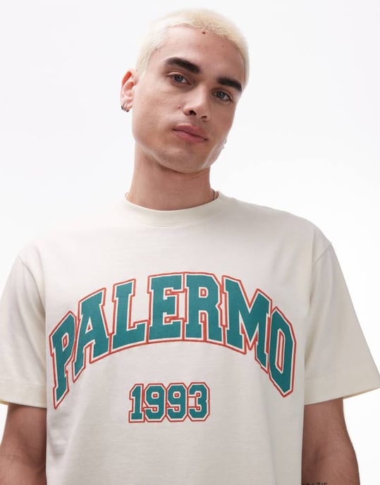 Topman relaxed fit t-shirt with Palermo print in ecru - Image 3