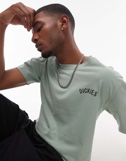 Dickies snake graphic back print t-shirt in light green - Image 4