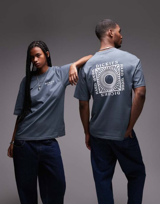 Dickies oatfield graphic back print t-shirt in mid blue - Image 1