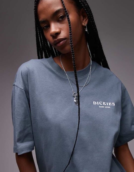 Dickies oatfield graphic back print t-shirt in mid blue - Image 2