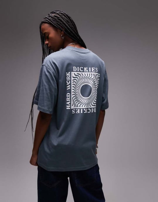 Dickies oatfield graphic back print t-shirt in mid blue - Image 4
