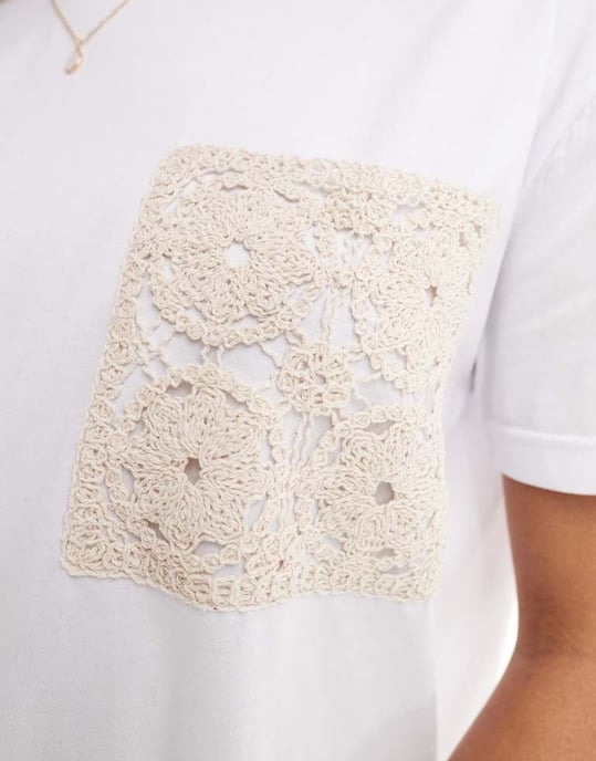 In The Style x Perrie Sian crochet pocket detail t-shirt in white - Image 3