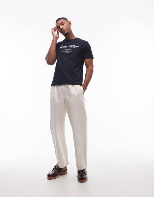 Tommy Hilfiger script logo t-shirt in navy - Image 3