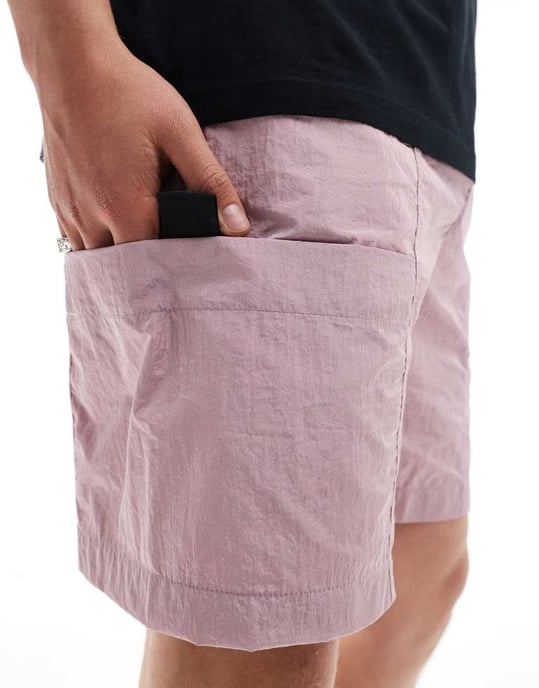ASOS DESIGN koord nylonshorts med funktionell stil i rosa - Image 2