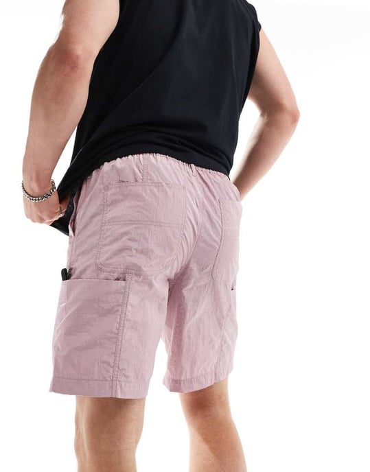 ASOS DESIGN koord nylonshorts med funktionell stil i rosa - Image 3