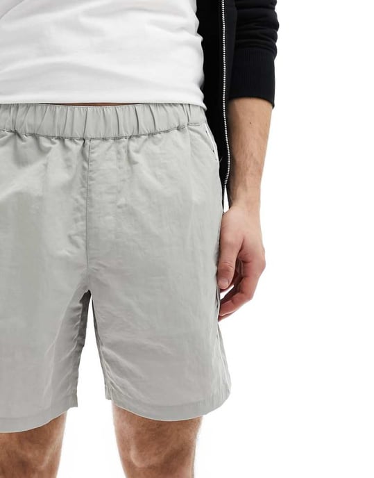 ASOS DESIGN slim nylon shorts med pipingdetalj i sten - Image 3