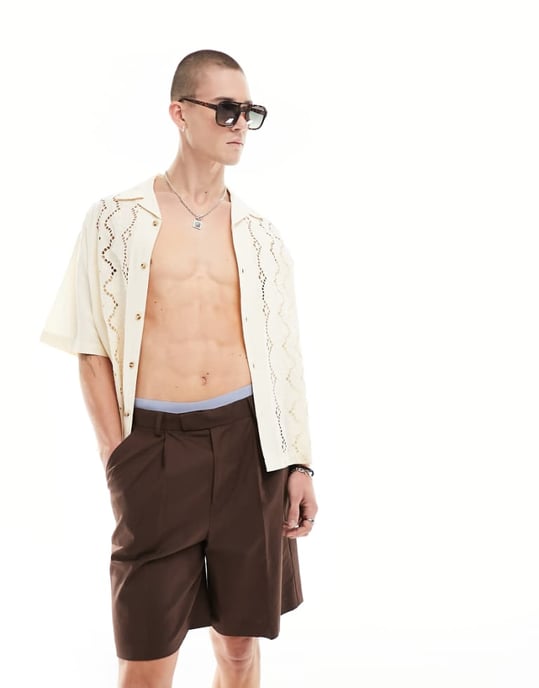 ASOS DESIGN smarta bermudashorts i linneblandning i brunt - Image 1
