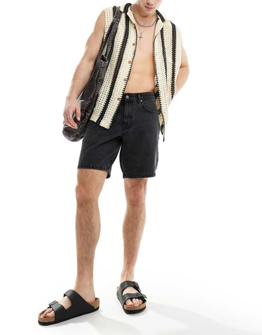 ASOS DESIGN slim regular längd denimshorts i tvättad svart - Image 1