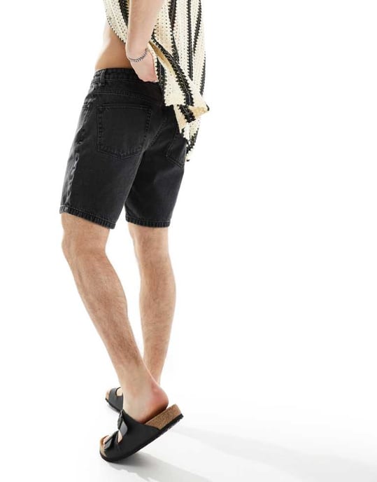ASOS DESIGN slim regular längd denimshorts i tvättad svart - Image 3