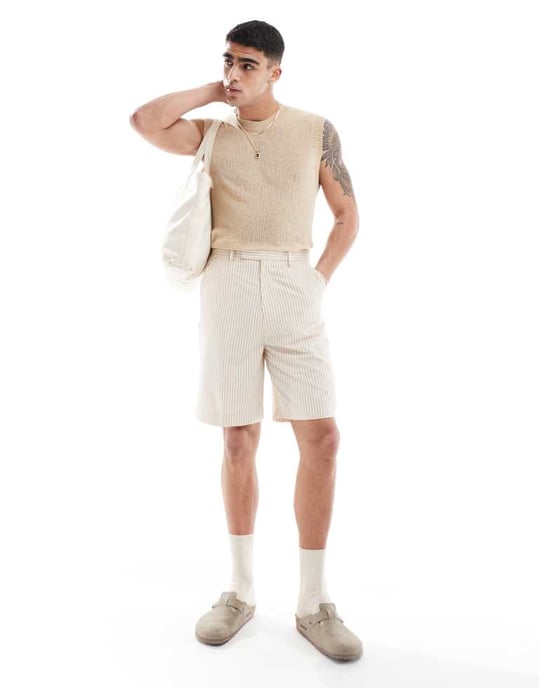 ASOS DESIGN smarta shorts i strukturerad linne rand - Image 1