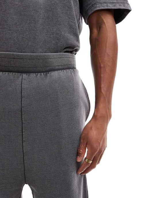 ADPT överdimensionerad sweatskort koord i tvättad grå - Image 3
