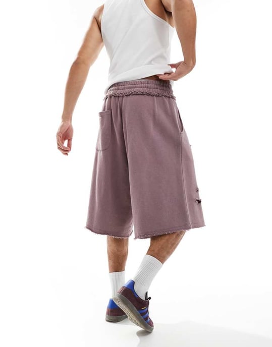 COLLUSION slitna skater shorts i lila tvätt - Image 2