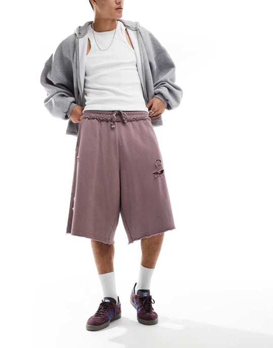 COLLUSION slitna skater shorts i lila tvätt - Image 4