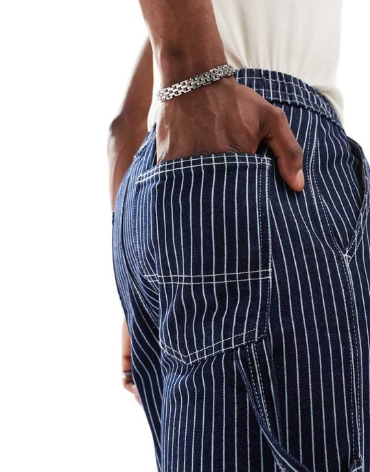 COLLUSION unisex pull on shorts in blue ticking stripe - Image 3
