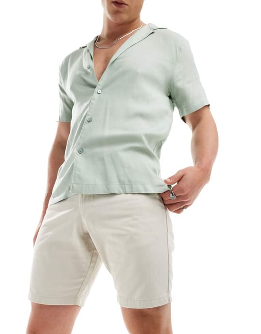 ASOS DESIGN 2-pack slim stretch chinoshorts i khaki och sten spara - Image 4