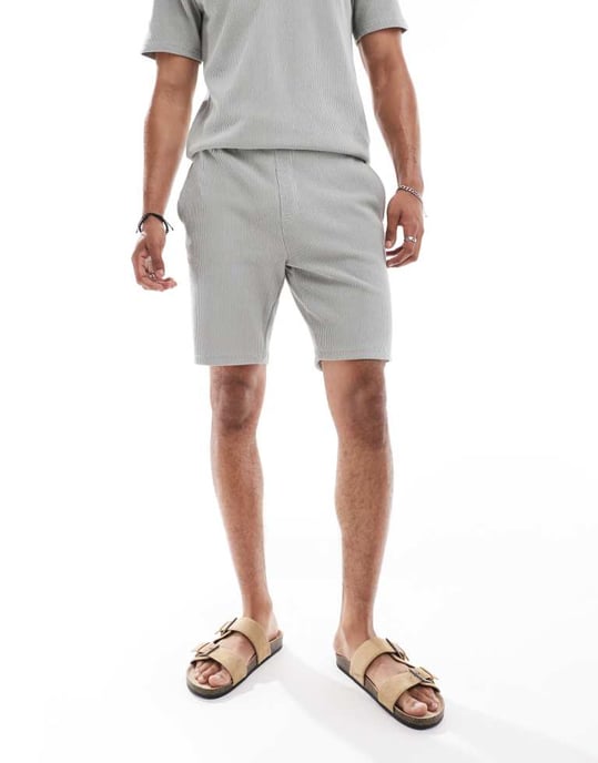 ONLY & SONS samordnad ribbad jersey kort i ljusgrå - Image 2