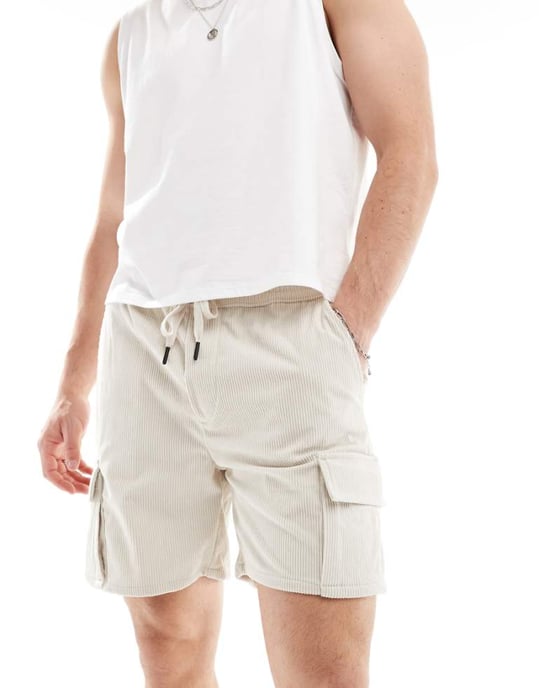 ONLY & SONS snörningsficka shorts i krämfärg - Image 1